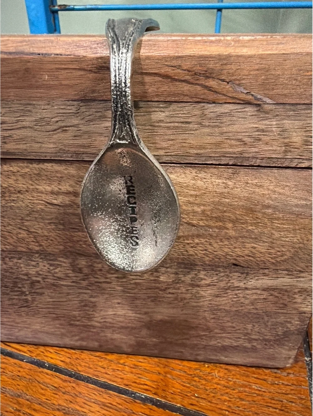 Wooden Recipe Box with Metal Spoon Handle